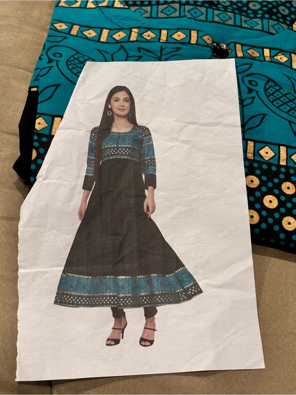 Women’s Black and Teal Anarkali/Kurti/Printed Long Dress - NWT